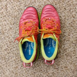 Hoka One One Pink and Yellow Athletic Shoes